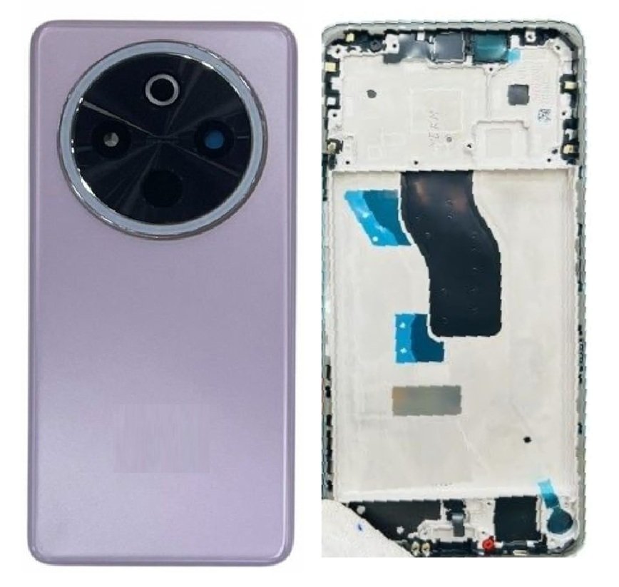 Compatible Replacement Vivo T4 5G Full Body Housing Replacement Back Frame Middle Chassis with Side Keys – Silver, Blue, Purple, White & Black Color: PURPLE